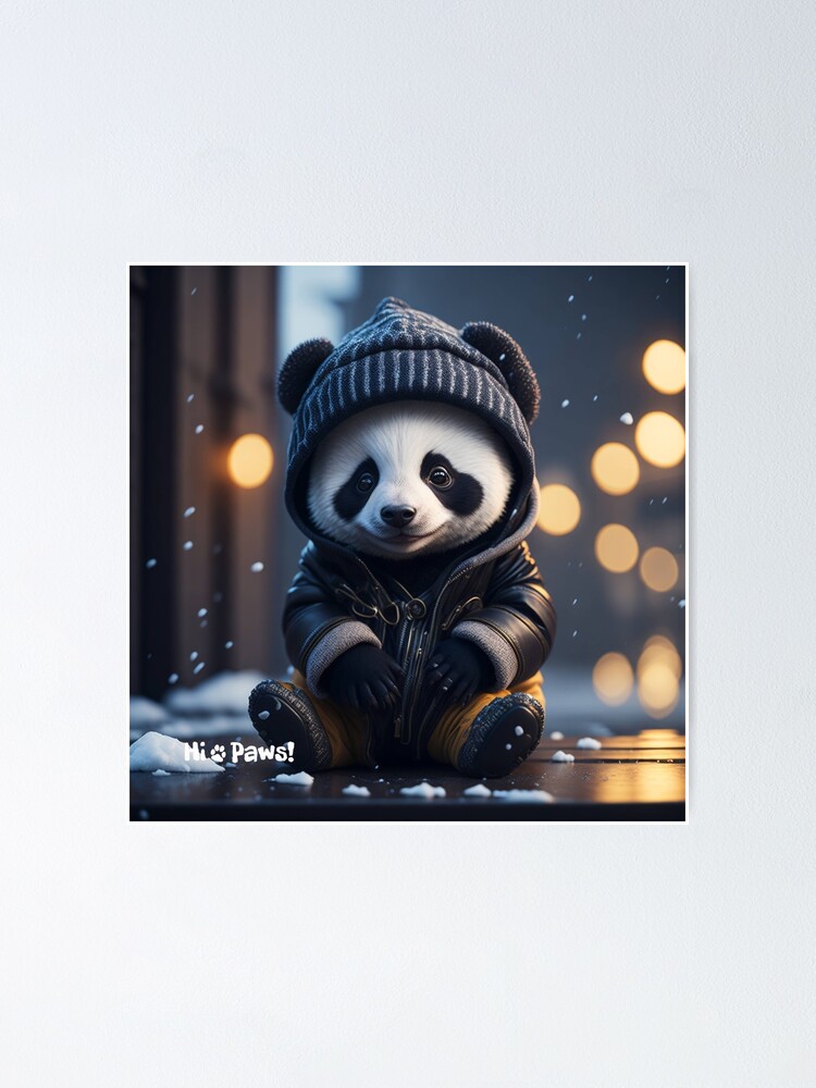 Happy baby panda bear in the snow, digital image, 8k Poster by HiPaws