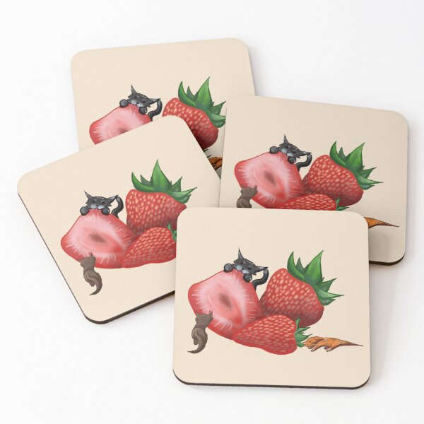 Item preview, Mini Cats Attacking Strawberry  designed and sold by Flora Aya Artwork.