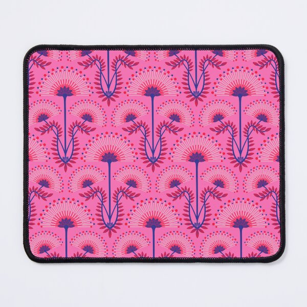 Item preview, MIMOSA Art Deco Roaring 20s Floral Botanical Damask Pattern in Pale Pink Red Blue on Fuchsia Hot Pink - UnBlink Studio by Jackie Tahara designed and sold by Jackie Tahara of UnBlink Studio.
