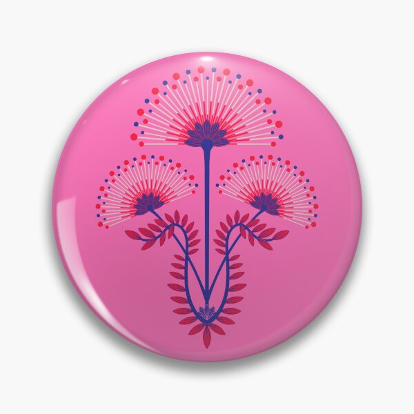 Item preview, MIMOSA Art Deco Roaring 20s Floral Botanical Damask Pattern in Pale Pink Red Blue on Fuchsia Hot Pink - UnBlink Studio by Jackie Tahara designed and sold by Jackie Tahara of UnBlink Studio.