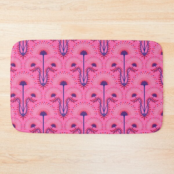 Item preview, MIMOSA Art Deco Roaring 20s Floral Botanical Damask Pattern in Pale Pink Red Blue on Fuchsia Hot Pink - UnBlink Studio by Jackie Tahara designed and sold by Jackie Tahara of UnBlink Studio.