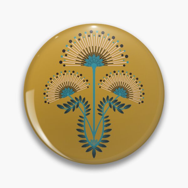 Item preview, MIMOSA Art Deco Roaring 20s Floral Botanical Damask Pattern in Turquoise Blue Pale Pink Black on Mustard Yellow - UnBlink Studio by Jackie Tahara designed and sold by Jackie Tahara of UnBlink Studio.