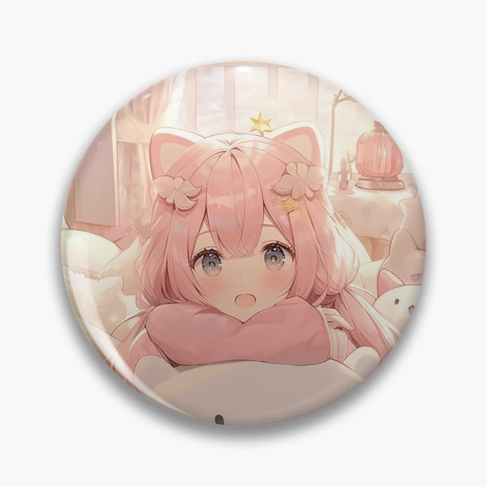 Cute Pink Haired Anime Girl with Stuffed Animals