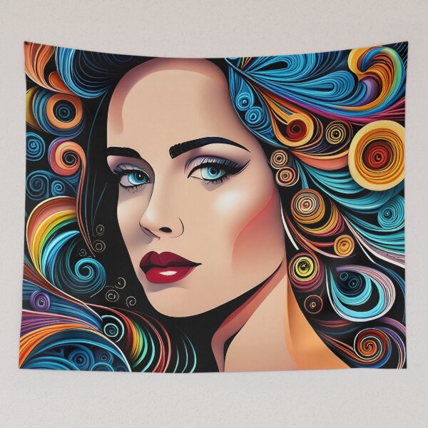 Item preview, Female face with quilled paper effect hair and butterfly designed and sold by hadleysheart.