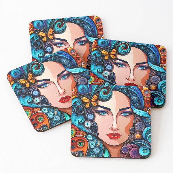 Item preview, Female face with quilled paper effect hair and butterfly designed and sold by hadleysheart.
