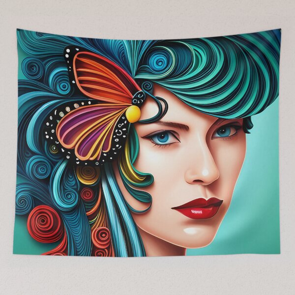 Item preview, Female face with quilled paper effect hair and butterfly designed and sold by hadleysheart.