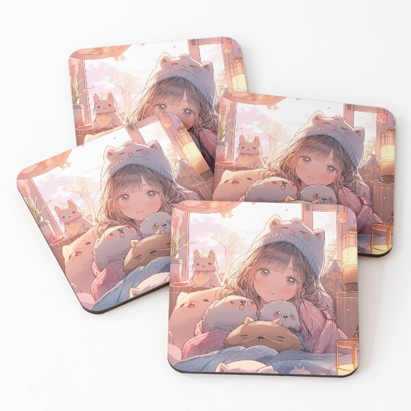 Item preview, Cute Anime Girl with stuffed Animals designed and sold by Basilix.