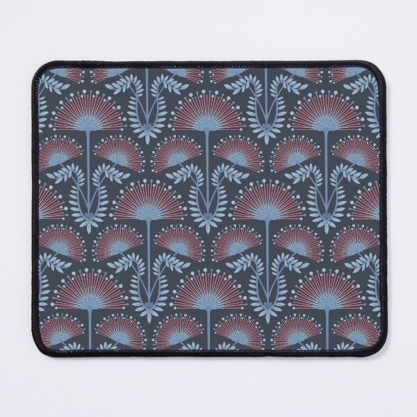 Item preview, MIMOSA Art Deco Roaring 20s Floral Botanical Damask Pattern in Light Blue Red on Indigo Navy Blue  - UnBlink Studio by Jackie Tahara designed and sold by Jackie Tahara of UnBlink Studio.