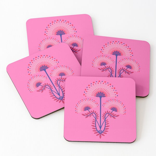 Item preview, MIMOSA Art Deco Roaring 20s Floral Botanical Damask Pattern in Pale Pink Red Blue on Fuchsia Hot Pink - UnBlink Studio by Jackie Tahara designed and sold by Jackie Tahara of UnBlink Studio.