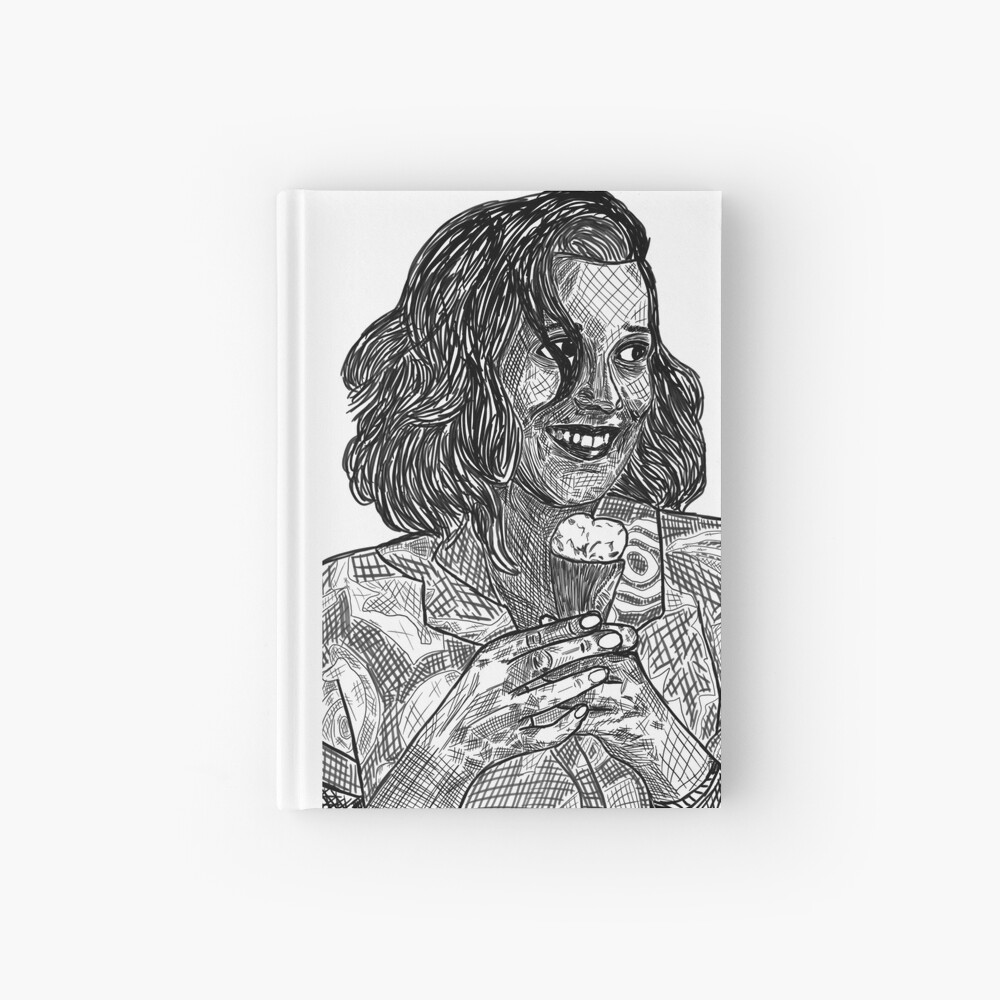 Dessin Stranger Things Eleven Saison 3 "Stranger Things 3 Eleven Romper Stylized Black and White Hatch Drawing Millie Bobby Brown" Hardcover Journal for Sale by LabelMeLeslie | Redbubble