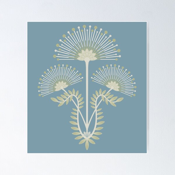 Item preview, MIMOSA Art Deco Roaring 20s Floral Botanical Damask Pattern in Cream White Sage Green on Pastel Light Blue - UnBlink Studio by Jackie Tahara designed and sold by Jackie Tahara of UnBlink Studio.