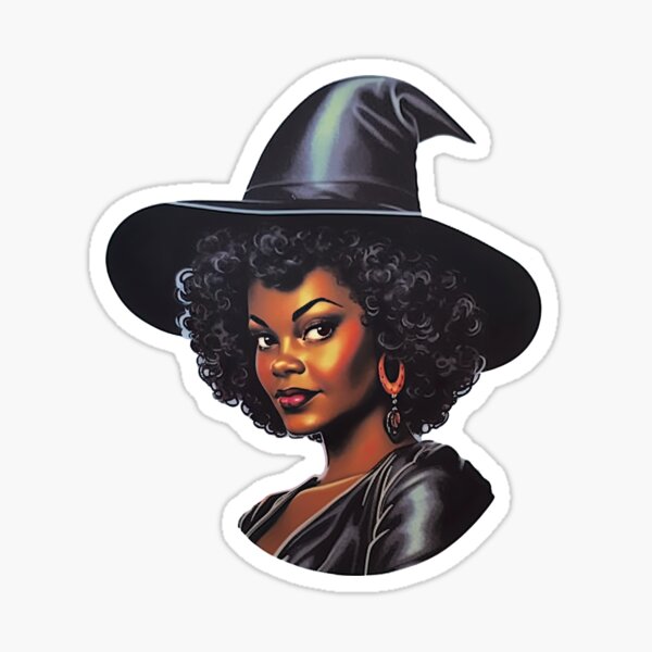 Vintage Halloween Happy Black Witch in a witch hat Sticker