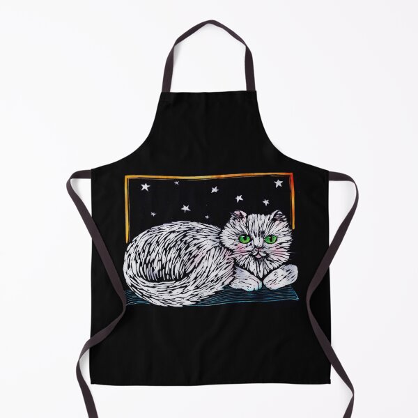 Item preview, Starry night with white cat, block print and airbrushed color designed and sold by HelenDBVickers.