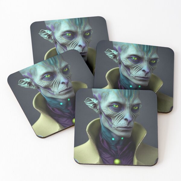 Item preview, Green and Purple Alien with Green Cat Eyes in a Lime Suit with a Purple Shirt designed and sold by LovelaceVisuals.