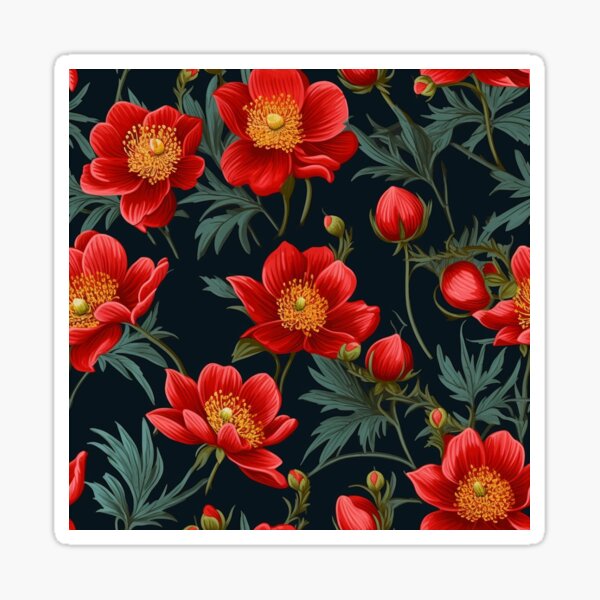 Vintage red bobble floral pattern Sticker
