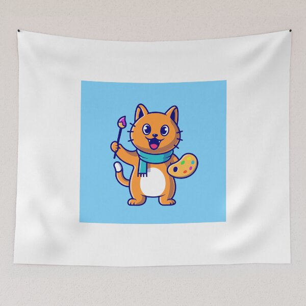 Item preview, Adorable Cat Painter: A Cute and Artistic Cartoon Icon Cute cat painter holding colour pallete and brush cartoon vector icon illustration. animal art icon concept isolated vector. flat cartoon style designed and sold by hjian8219.