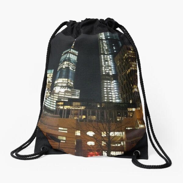 Street, City, Buildings, Photo, Day, Trees, New York, Manhattan, Brooklyn Drawstring Bag