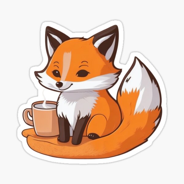 Cute colorful red fox is drinking cup hot tea Vector Image