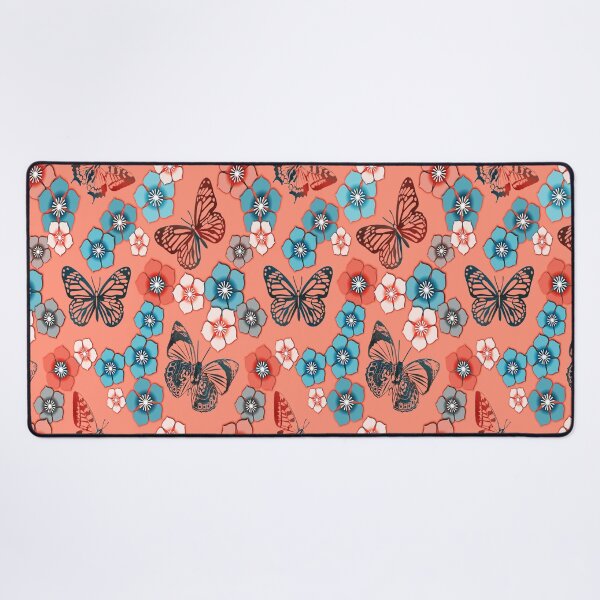 Item preview, Butterfly and Flower pattern, orange-red and Blue designed and sold by Pear Tree Studio.