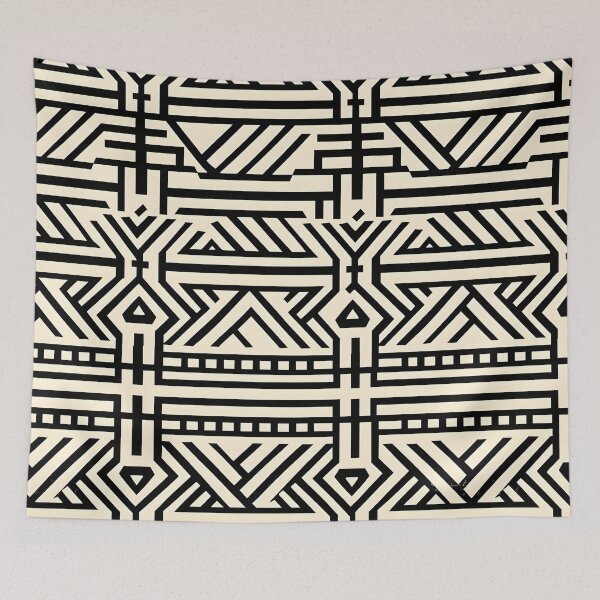 Item preview, Bogolan Mudcloth- Black and Cream Abstract Bogolan Mudcloth  designed and sold by JD72shirtshop.