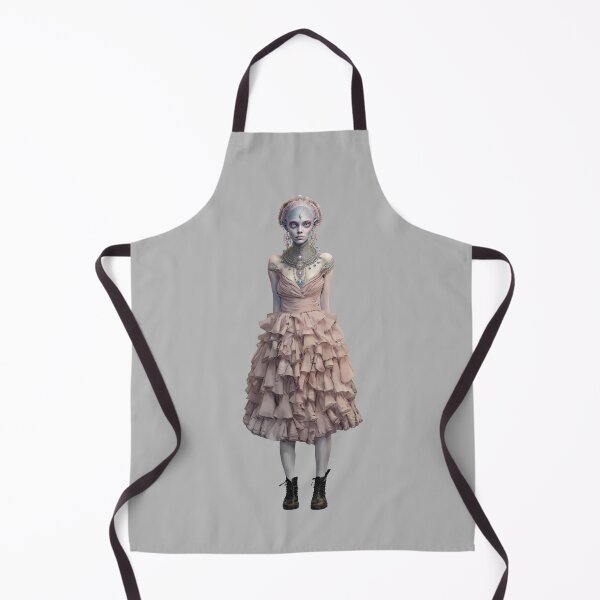 Item preview, Standalone Modern Grey and Pink Alien, Blue Eyes in a Ruffled Pink Dress, Black Ankle Boots and Ornate Jewelry designed and sold by LovelaceVisuals.