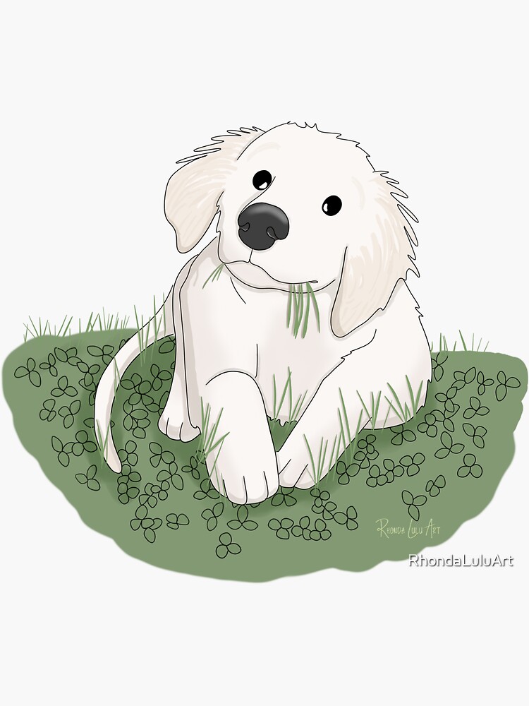 Thumbnail 3 of 3, Sticker, White Golden Retriever Puppy designed and sold by RhondaLuluArt.