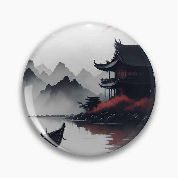 Item preview, Serene Japanese lake side with Temple designed and sold by Cronos-Designs.