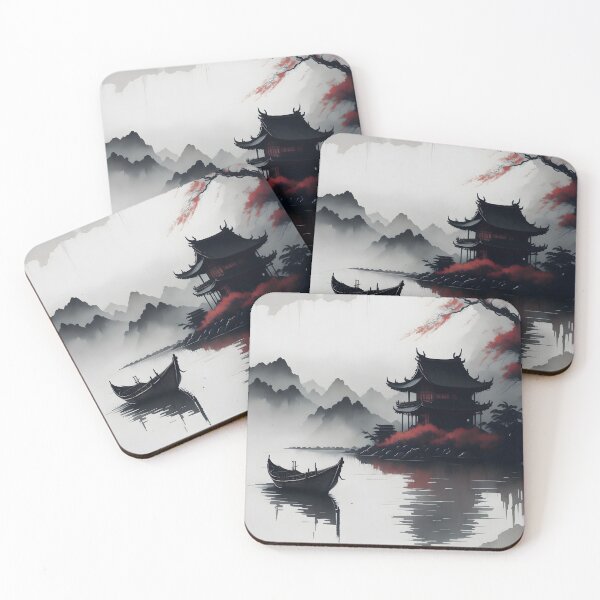 Item preview, Serene Japanese lake side with Temple designed and sold by Cronos-Designs.