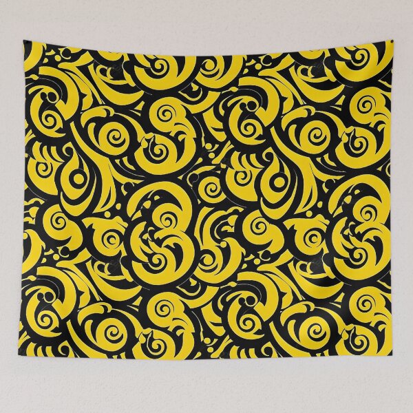 Item preview, Yellow and Black Lines Swirls Abstract Pattern  designed and sold by palaco210.