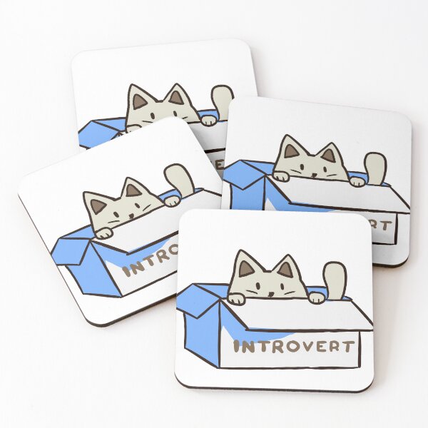 Item preview, Kitten in a box that says "Introvert" blue and white designed and sold by CYTECK.