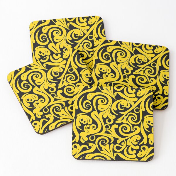 Item preview, Yellow and Black Lines Swirls Abstract Pattern  designed and sold by palaco210.