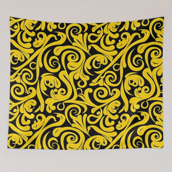Item preview, Yellow and Black Lines Swirls Abstract Pattern  designed and sold by palaco210.