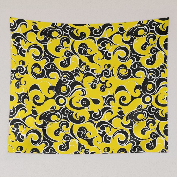Item preview, Yellow and Black Lines Swirls Abstract Pattern  designed and sold by palaco210.