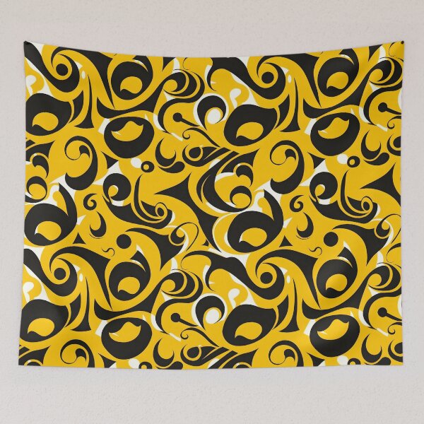 Item preview, Yellow and Black Lines Swirls Abstract Pattern  designed and sold by palaco210.