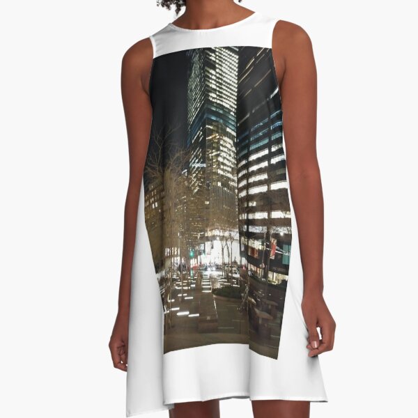 Street, City, Buildings, Photo, Day, Trees, New York, Manhattan, Brooklyn A-Line Dress