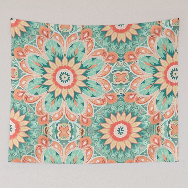 Item preview, Peach Green Mandela Pattern designed and sold by SaikoDesigns.