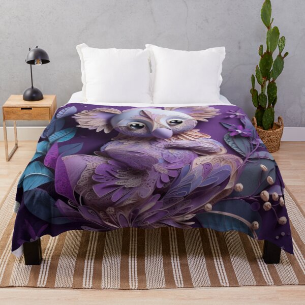Item preview, Cute owl with flowers on a purple background. 3d illustration. designed and sold by aiphotosart.