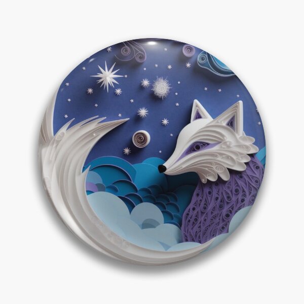 Artikelvorschau, Paper cut fox, moon and stars on blue background. Paper art style. entworfen und verkauft von aiphotosart.