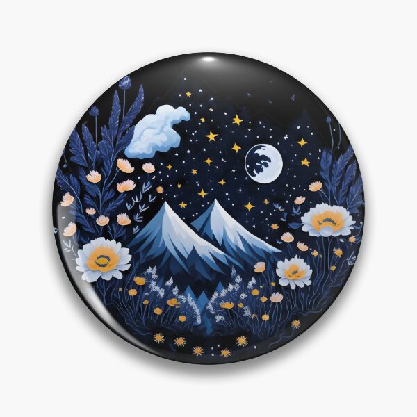 Item preview, Mountains and Daisy Flowers Moon and Stars designed and sold by Shaymalily.