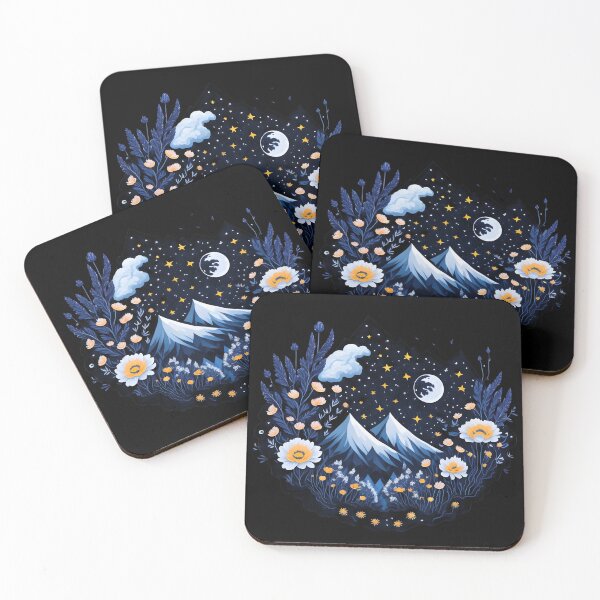 Item preview, Mountains and Daisy Flowers Moon and Stars designed and sold by Shaymalily.