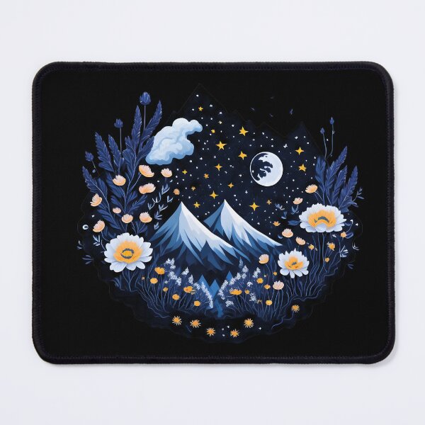 Item preview, Mountains and Daisy Flowers Moon and Stars designed and sold by Shaymalily.