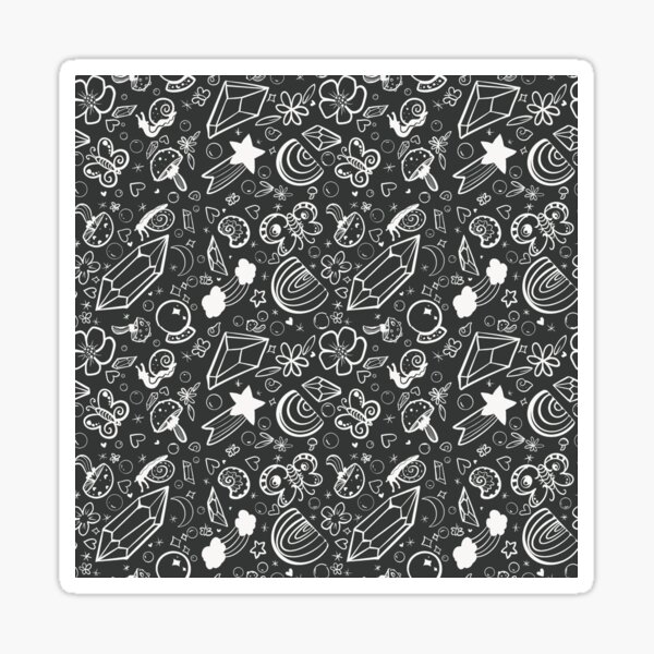 Rainbows and Crystals and Snails, Oh my! (Black and White) Sticker
