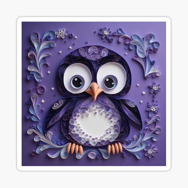 Artikel-Vorschau von Cute cartoon owl on a purple background with flowers and stars., designt und verkauft von aiphotosart.