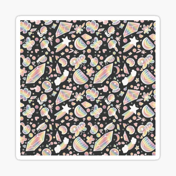 Rainbows and Crystals and Snails, Oh my! (Black and Rainbow) Sticker