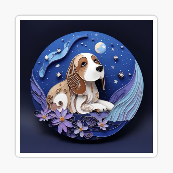 Artikel-Vorschau von Cute cartoon dog sitting in the moonlight with flowers and stars., designt und verkauft von aiphotosart.