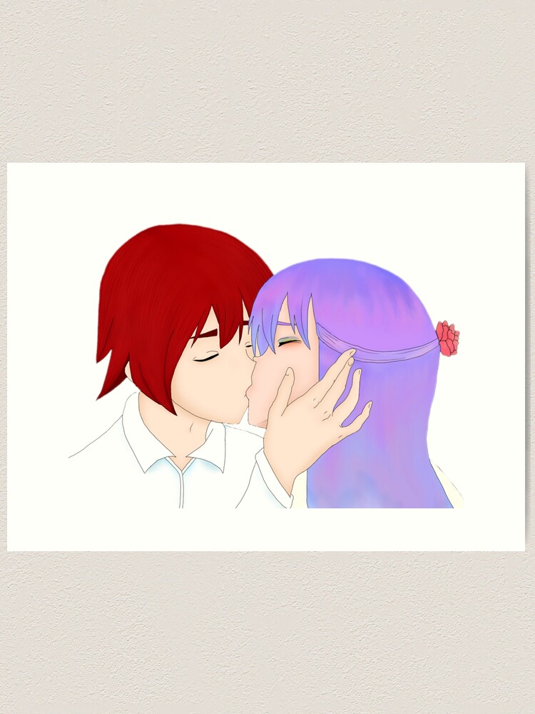 Cute anime couple kiss Art Board Print for Sale by SADDESTONE