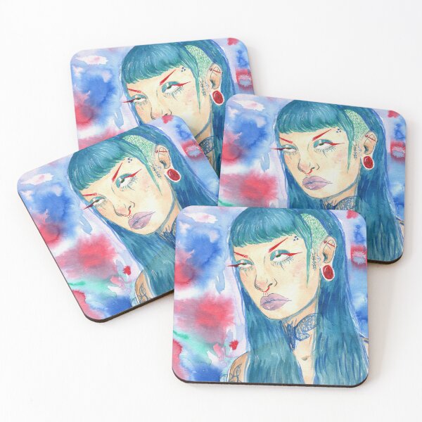 Item preview, Alt Girl with Blue Hair on Ink Background designed and sold by vickiwia.