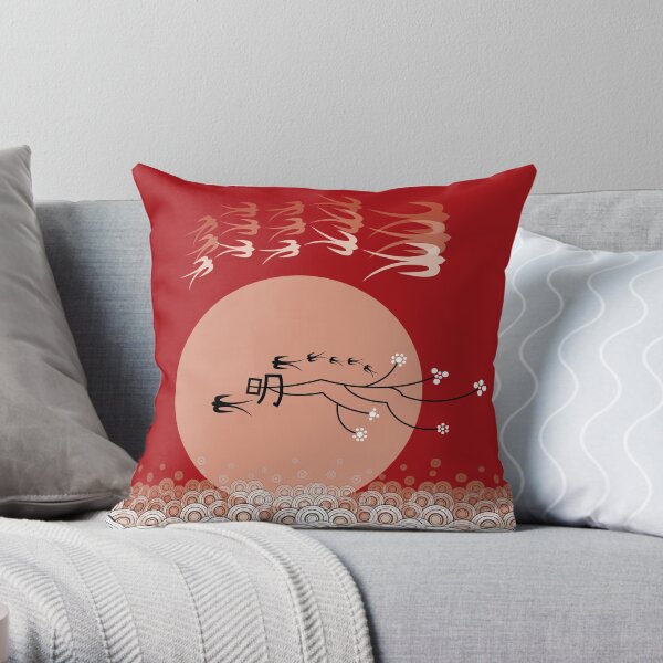 Oriental Swallows And The Bright Round Moon On Red Throw Pillow