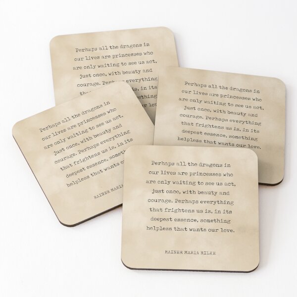 Item preview, Beauty, Courage and Love - Rainer Maria Rilke Quote - Typography Print on Old paper designed and sold by Studio Grafiikka.