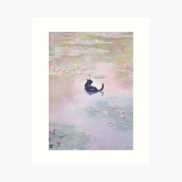 Vista previa del artículo con la obra «Gato negro de Claude Monet en el estanque de nenúfares», diseñado y vendido por outdoorway.